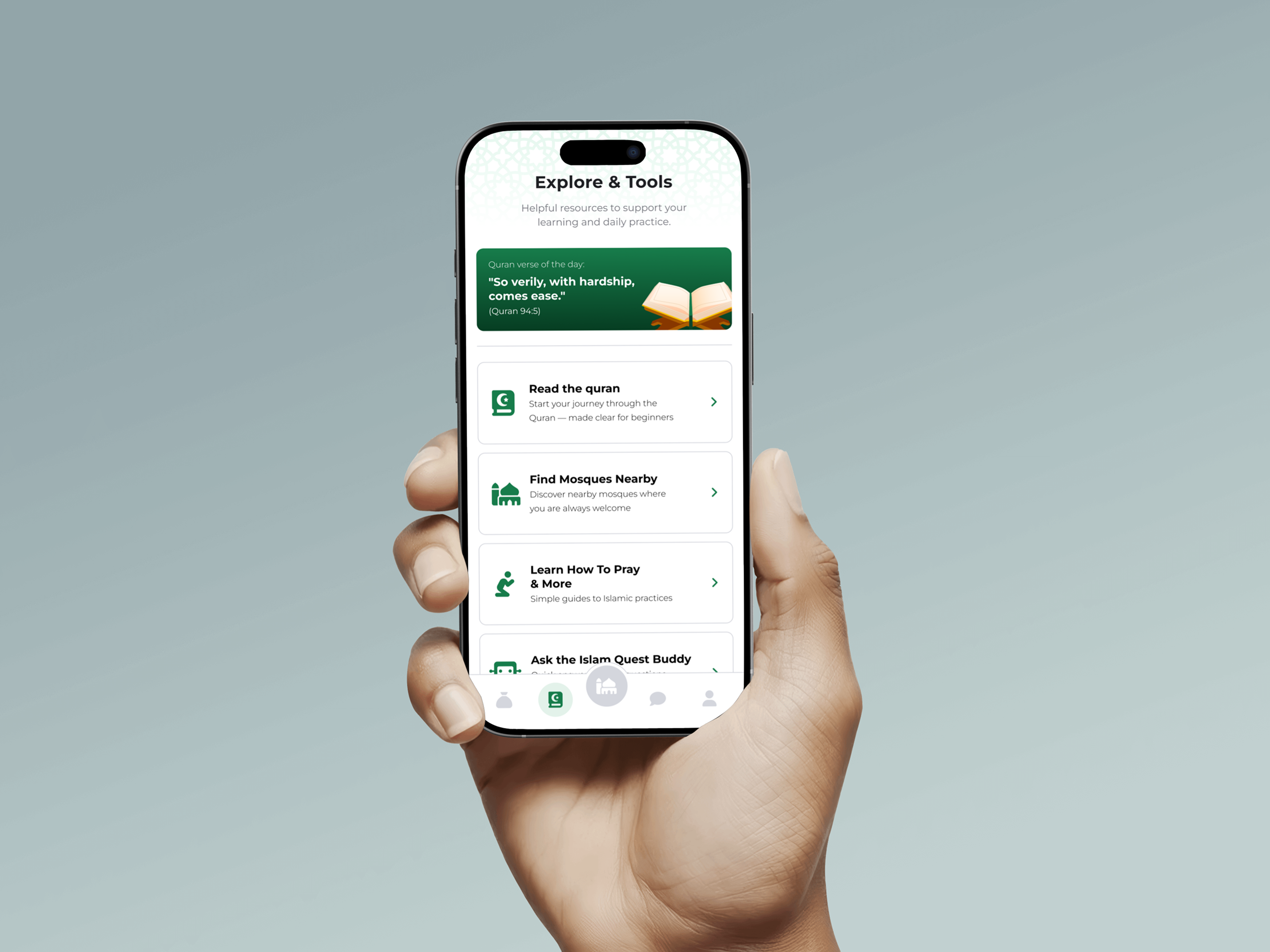 A mockup of
the UI from the islam quest app